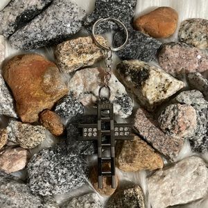 Cross Cubic Zircon etched Love on top keychain